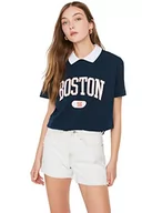 Koszule damskie - Trendyol Woman Regular Standard Crew Neck Knit T-Shirt Koszula damska, Navy Blue, S - miniaturka - grafika 1