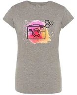 Koszulki i topy damskie - T-Shirt damski nadruk Aparat Kolorowe Tło r.XXL - miniaturka - grafika 1