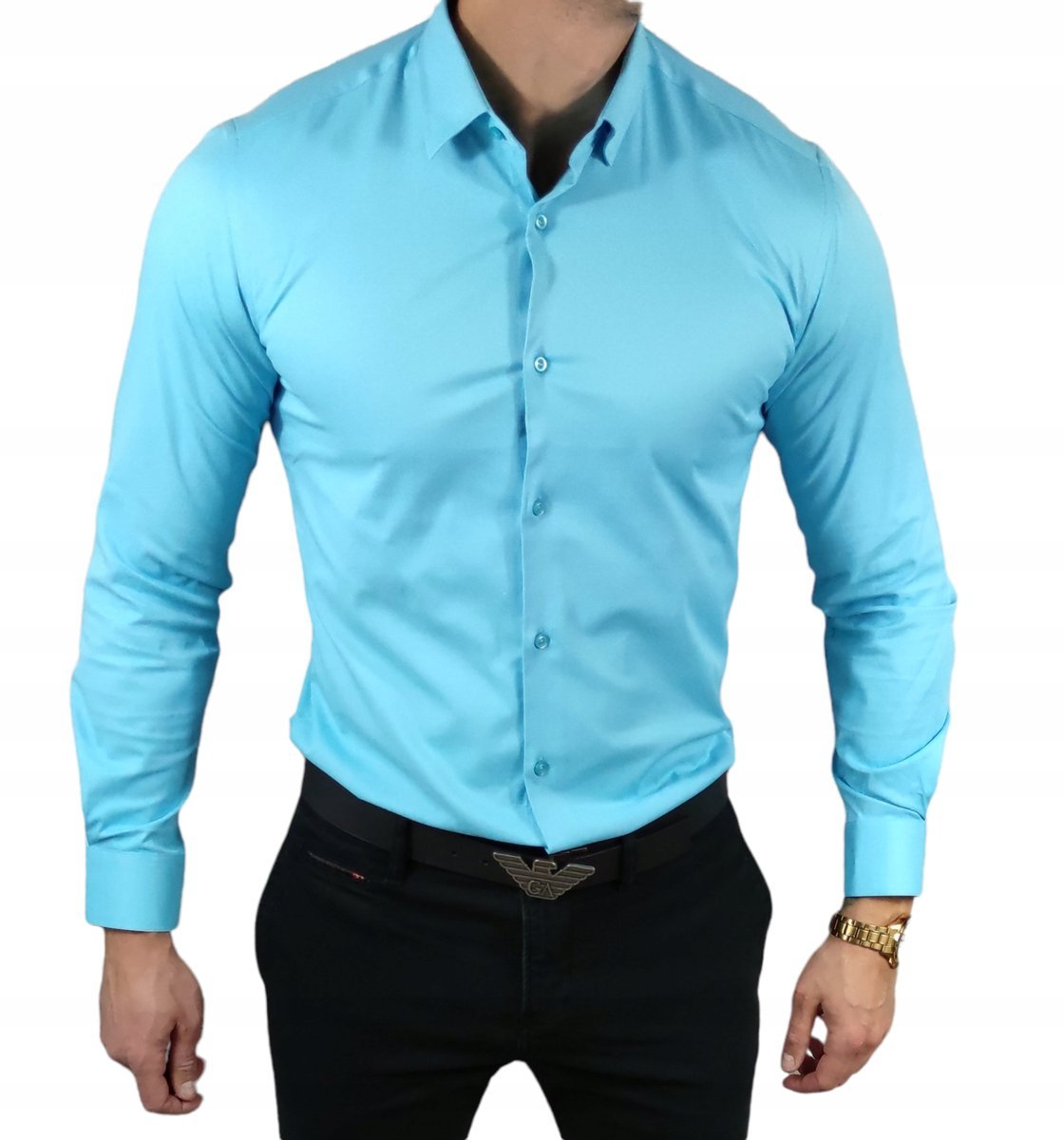 Klasyczna koszula slim fit turkusowa elegancka ESP06 - XXL