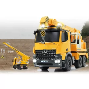 Jamara 405034 - dźwig do dużych obciążeń Mercedes  1:20 2,4G - dźwig rozsuwany i obrotowy 660 °, podnoszenie/opuszczanie, żółte światła sygnalizacyjne LED, programowalne funkcje, realistyczne dźwięki, - Zabawki zdalnie sterowane - miniaturka - grafika 1