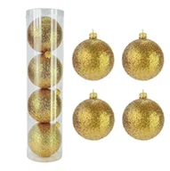 Bombki - BOMBKI CHOINKOWE PLASTIKOWE ZŁOTE BROKATOWE 80 MM ZESTAW 4 SZT BOMBKI I OZDOBY CHOINKOWE - miniaturka - grafika 1