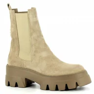 Botki damskie - Beżowe zamszowe sztyblety CARINII - Carinii - miniaturka - grafika 1