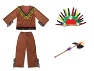 Stroje karnawałowe - ZESTAW INDIANIN BRĄZOWY 134-140 4el - miniaturka - grafika 1