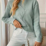 Bluzy damskie - TEMU Elegancki, jasnoniebieski sweter damski - bluza z długim rękawem i okrągłym dekoltem, miękki i ciepły sweter na jesień/zimę, nieprześwitujące, - miniaturka - grafika 1