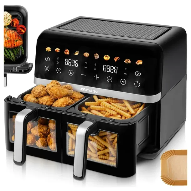 Frytkownica Beztłuszczowa 10l Air Fryer Frytownica Dwukomorowa 2800w Tacki