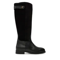 Kozaki damskie - Kozaki Tommy Hilfiger Th Stud Leather Mix Long Boot FW0FW08341 Czarny - miniaturka - grafika 1