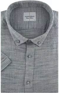 Koszule męskie - Viadi Polo Lniana Koszula Męska Codzienna Przewiewna Casual gładka szara melanż z krótkim rękawem w kroju SLIM FIT Viadi Polo N517 Koszula N517 - grafika 1