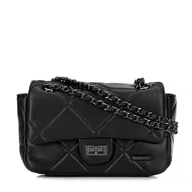 Torebki damskie - Crossbody z ekoskóry w geometryczne przeszycia czarna - miniaturka - grafika 1