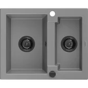 Zlewozmywaki - Mexen Carlos zlewozmywak granitowy 1,5-komorowy 582 x 475 mm, szary, syfon czarny - miniaturka - grafika 1