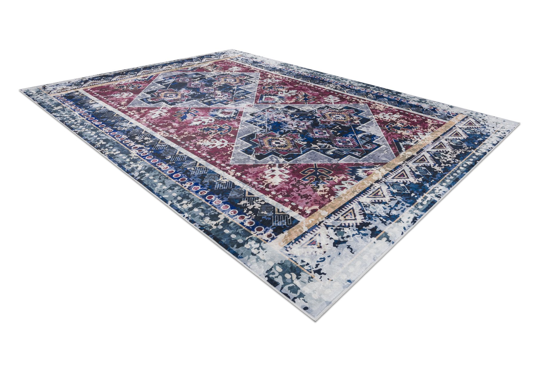 Dywan do prania ANDRE 1136 Orientalny vintage, antypoślizgowy - bordo / niebieski wielokolorowy 80x150 cm