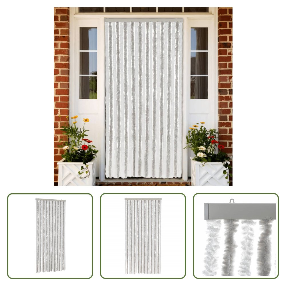 The Living Store Zasłona Fly Jasnoszara i Biała 90x220 cm Szenilowa