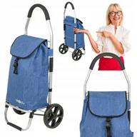 Torby i wózki na zakupy - Składany wózek na zakupy torba zakupowa wodoodporna ciche duże kółka jeans - miniaturka - grafika 1