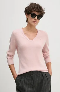 Tommy Hilfiger sweter wełniany damski kolor różowy lekki WW0WW43505 - Swetry damskie - miniaturka - grafika 1
