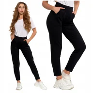 Spodnie damskie - Czarne SPODNIE DRESOWE DAMSKIE MORAJ z Prostą Nogawką Klasyczne Gładkie XXL - miniaturka - grafika 1