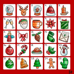 NAKLEJKI ŚWIĄTECZNE KALENDARZ ADWENTOWY 59 20x20 - Kalendarze - miniaturka - grafika 1