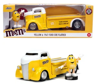 m&m's - yellow & 1947 ford coe flatbed - 1:24 - Samochody i pojazdy dla dzieci - miniaturka - grafika 1