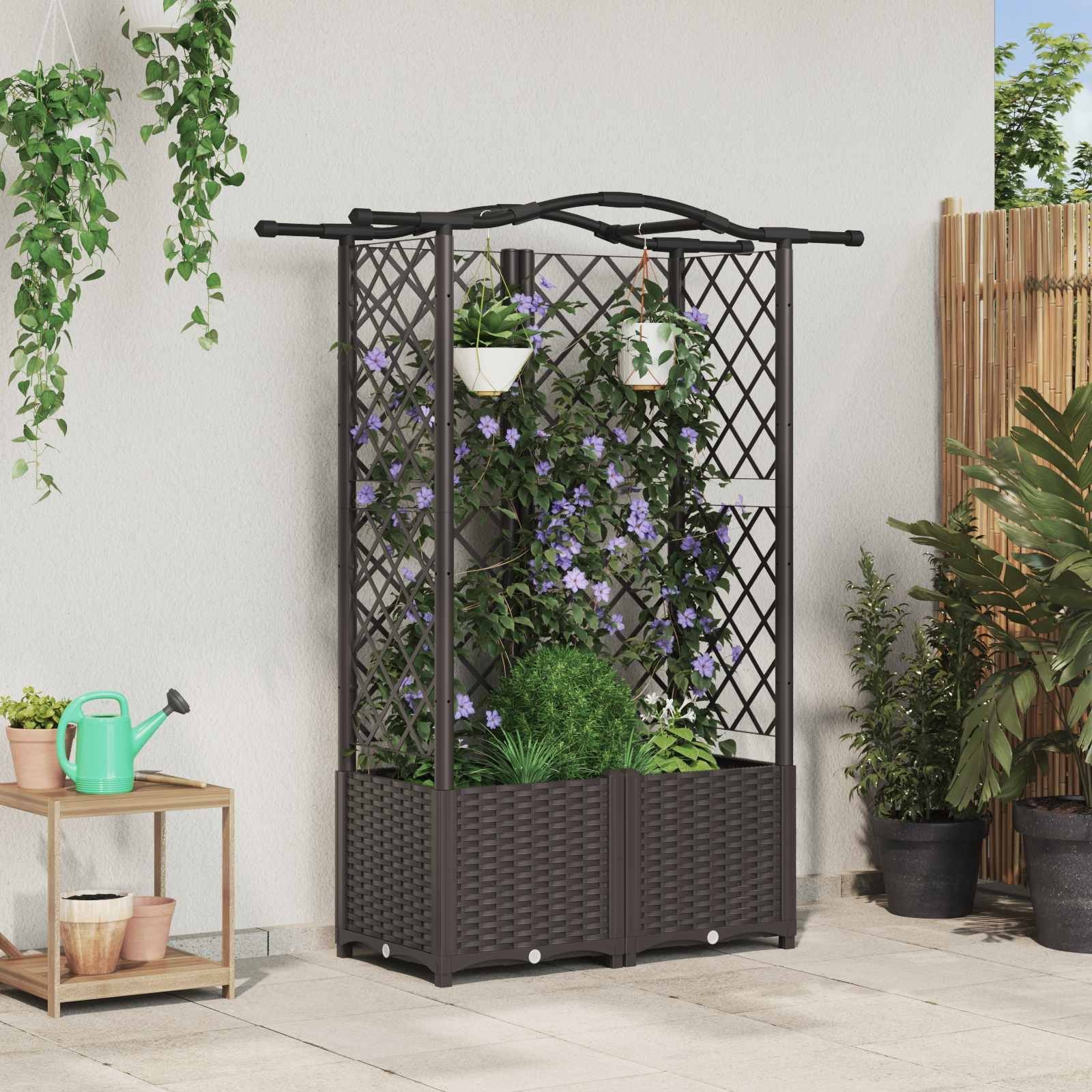 vidaXL Podniesione łóżko z kratką i dachem Brązowy 122 x 40 x 141 cm