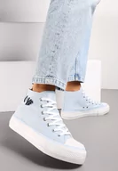 Trampki damskie - Jasnoniebieskie Trampki za Kostkę Ozdobione Małym Haftem Terilas - miniaturka - grafika 1