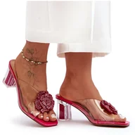 Klapki i japonki damskie - Transparentne Klapki Na Słupku Z Ozdobą Fuksja S.Barski MR1037-20 różowe - miniaturka - grafika 1