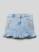 Sukienki i spódniczki dla dziewczynek - Spódnica jeansowa z wyhaftowanym motywem i detalem z logo - miniaturka - grafika 1
