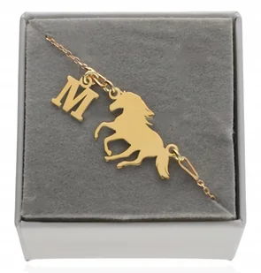 Złota bransoletka koń z koniem konikiem DOWOLNA LITERKA PUDEŁKO SREBRO 925 - Bransoletki - miniaturka - grafika 1