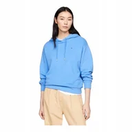 Bluzy damskie - TOMMY HILFIGER BLUZA DAMSKA Z KAPTUREM REG FLAG CHEST HOODIE NIEBIESKA r.L - miniaturka - grafika 1