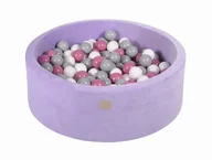 Suche baseny - MeowBaby® Okrągły Suchy Basen z Piłeczkami 7cm dla Dziecka, 90x30cm/200 piłek, Welurowy, Wrzosowy: Szare/Jasnoróżowe/Białe - miniaturka - grafika 1