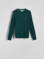 Swetry męskie - Reserved - Sweter z bawełną - ciemnozielony - miniaturka - grafika 1