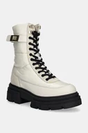 Botki damskie - Tommy Hilfiger botki BIKER LEATHER MIX LACE-UP damskie kolor biały na płaskim obcasie FW0FW08246 - miniaturka - grafika 1