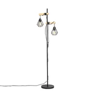 Lampy stojące - QAZQA Wiejska lampa podłogowa czarna z drewnem 2-punktowa - Chon - miniaturka - grafika 1