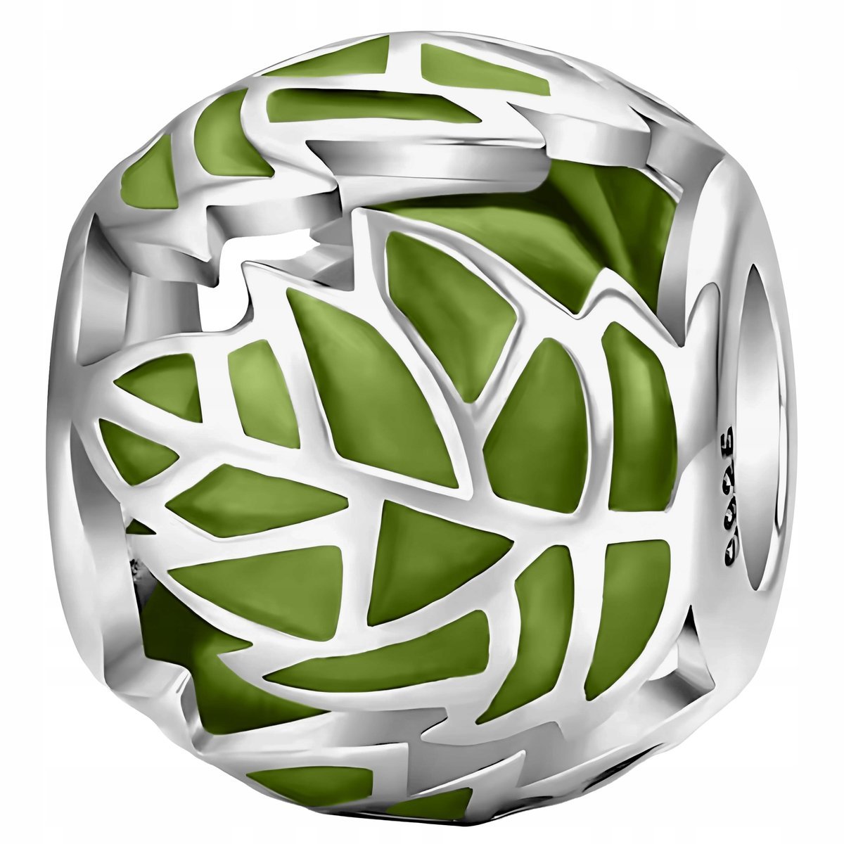 Charms Srebrny Zielone Liście Monstery Liść Listek Okragły SREBRO 925