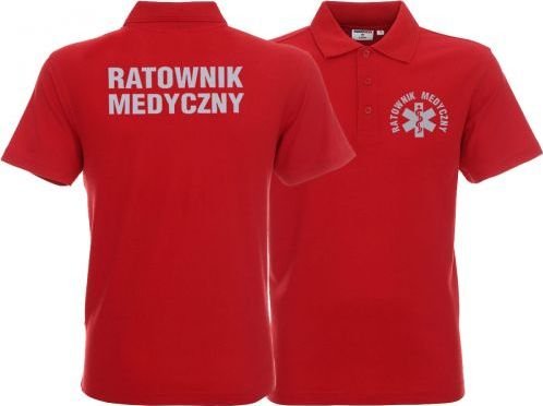 Promostars LPP - Koszulka Polo ratownicza czerwona męska odblaskowa