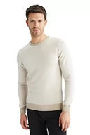 Koszulki męskie - DeFacto Męski sweter z dzianiny z długim rękawem okrągły dekolt - slim fit sweter dla mężczyzn topy (kamień, M), Stone, M - miniaturka - grafika 1