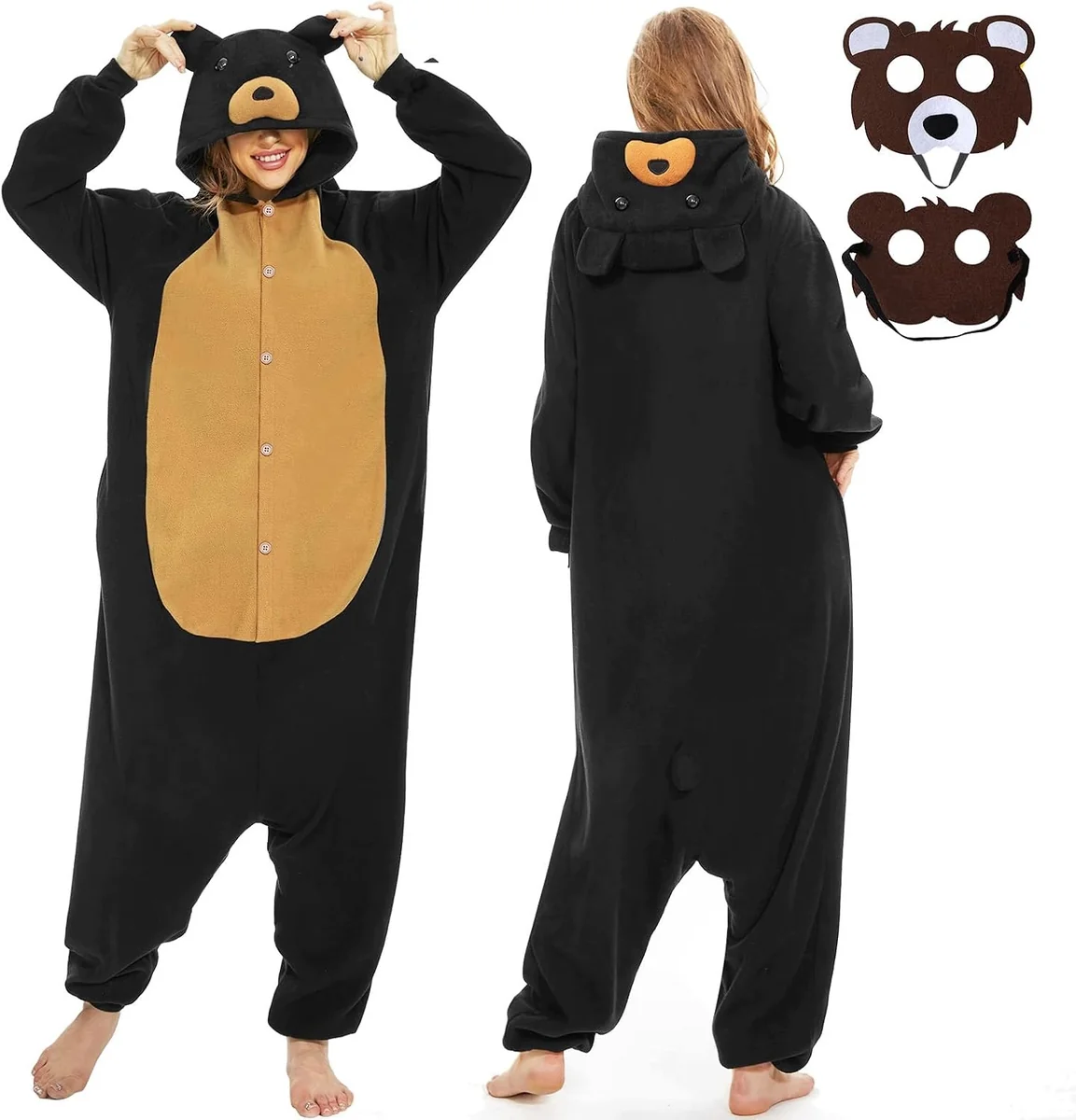 Kombinezon zwierzęcy niedźwiedź czarny rozmiar L piżama onesie