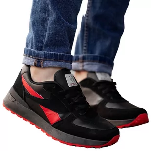 Buty Męskie Sportowe Wygodne Lekkie Sneakersy Czarno Czerwone 42 - Sneakersy męskie - miniaturka - grafika 1