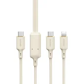 Kable USB - 2w1 Kabel przewód wzmacniany SR USB-C - USB-C / Lightning 100W 1.2m beżowy - miniaturka - grafika 1