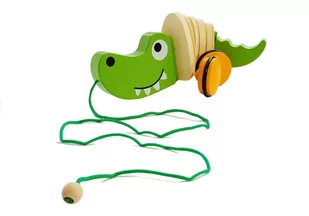 Drewniany Krokodyl na Kółkach 18cm - Zabawki interaktywne dla dzieci - miniaturka - grafika 2