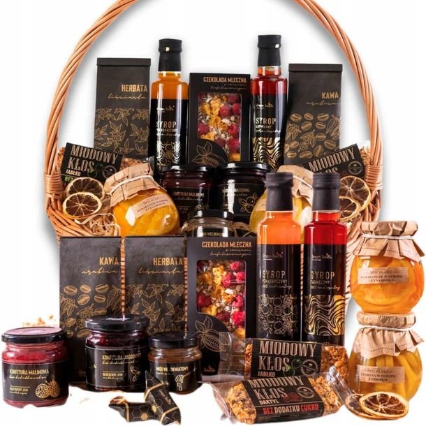 Duży Kosz Prezentowy Zestaw Herbata Wiklinowy Słodycze Premium Na Urodziny