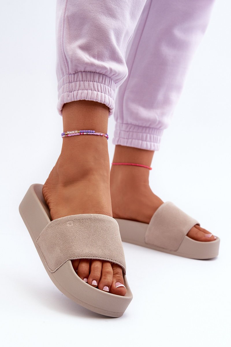 Damskie Klapki Na Platformie Zamszowe Big Star NN274A671 Beżowe-41