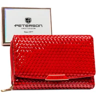 Portfele - PETERSON Czerwona portmonetka damska na zatrzask i suwak mały portfel z modnym tłoczeniem skóra ekologiczna ochrona kart RFID STOP pudełko na prezent - miniaturka - grafika 1