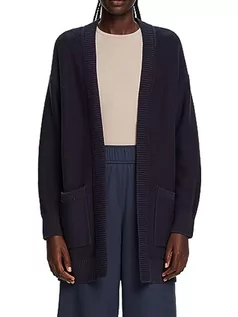 Swetry damskie - ESPRIT Długi kardigan z otwartym przodem, 100% bawełna, grantowy, XXL - grafika 1
