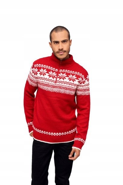 BRANDIT CZERWONY SWETER MĘSKI Z GOLFEM I NORWESKIM WZOREM 5XL 6BA