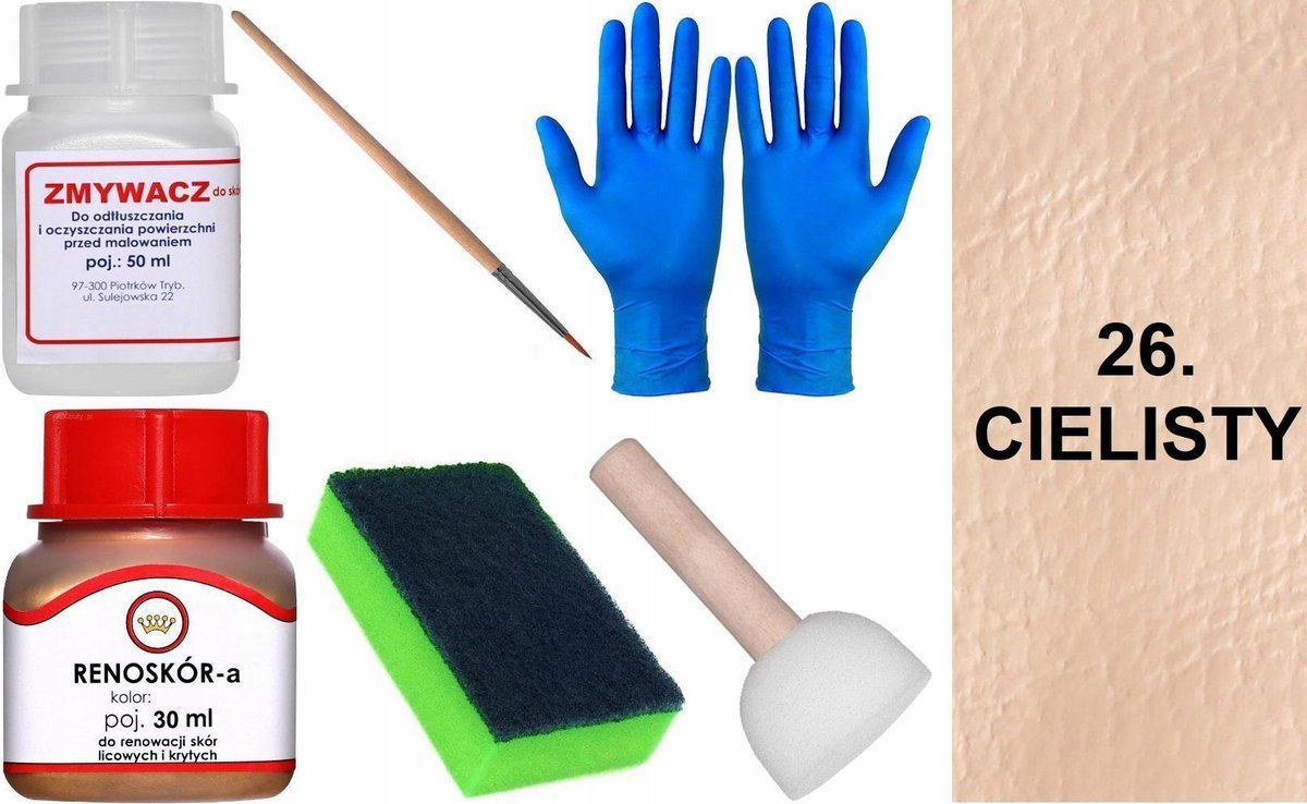 CIELISTY 26 Renoskór ZESTAW DO RENOWACJI SKÓRY LICOWEJ Farba Zmywacz Pędzel