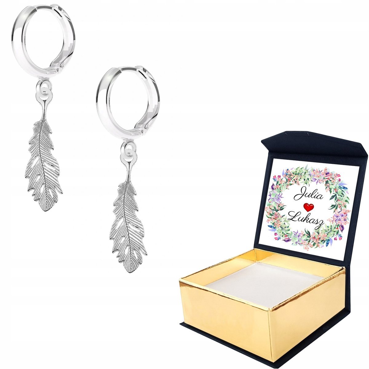 Kolczyki srebrne Piórko Pióro 925 WŁASNY NADRUK