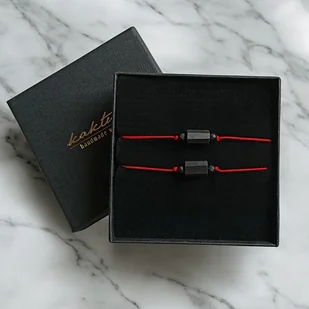 Komplet dla pary : ochronne bransoletki - czarny turmalin : czerwony sznurek - Bransoletki - miniaturka - grafika 1