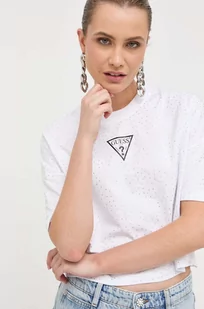 Guess t-shirt bawełniany kolor biały - Koszulki sportowe damskie - miniaturka - grafika 1