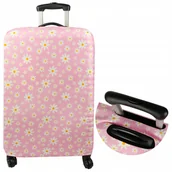 Akcesoria podróżnicze - Elastyczny Pokrowiec różowy na walizkę Sillar z motywem kwiatu rozmiar M - miniaturka - grafika 1