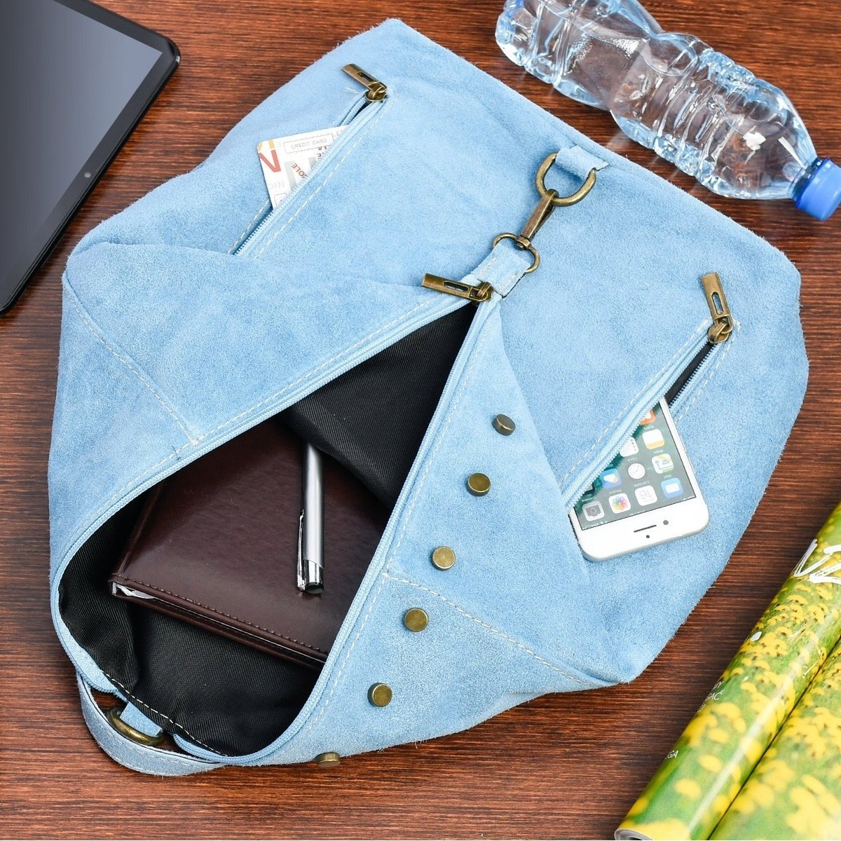 Włoski Stylowy Plecak Damski Skórzany Zamsz A4 W14