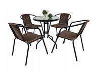 Meble ogrodowe - Zestaw ogrodowy kawowy na taras dla 4 osób stół fi60 i krzesła brązowy - miniaturka - grafika 1