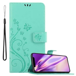 Etui Cadorabo do Apple iPhone XS MAX w kolorze FLORAL TURQUOISE Etui na telefon komórkowy w kwiatowy wzór z zapięciem magnetycznym, funkcją podstawki i 3 miejscami na karty Etui Pokrowiec Etui ochronne - Etui i futerały do telefonów - miniaturka - grafika 1